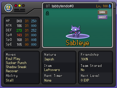 Untiered Sableye – Stall / Foul Play