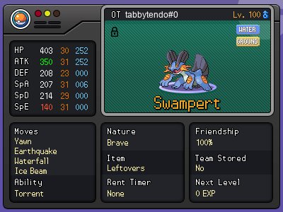 Swampert: – Mixed Yawn + Leftovers