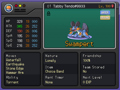 Story Sweeper: Swampert – Choice Band / Life Orb