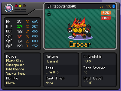 Emboar Sweeper – Life Orb + Superpower + Sucker Punch