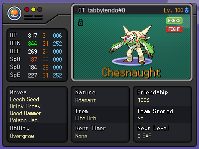 Chesnaught Sweeper – Leech Seed / Life Orb
